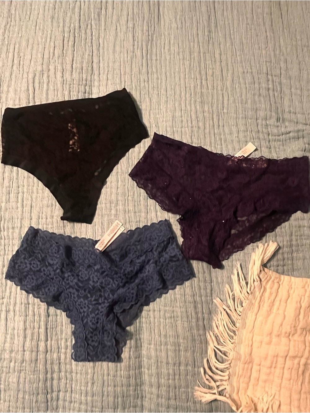 Victoria's Secret Lace Bikini Briefs - Black, Purple & blue M